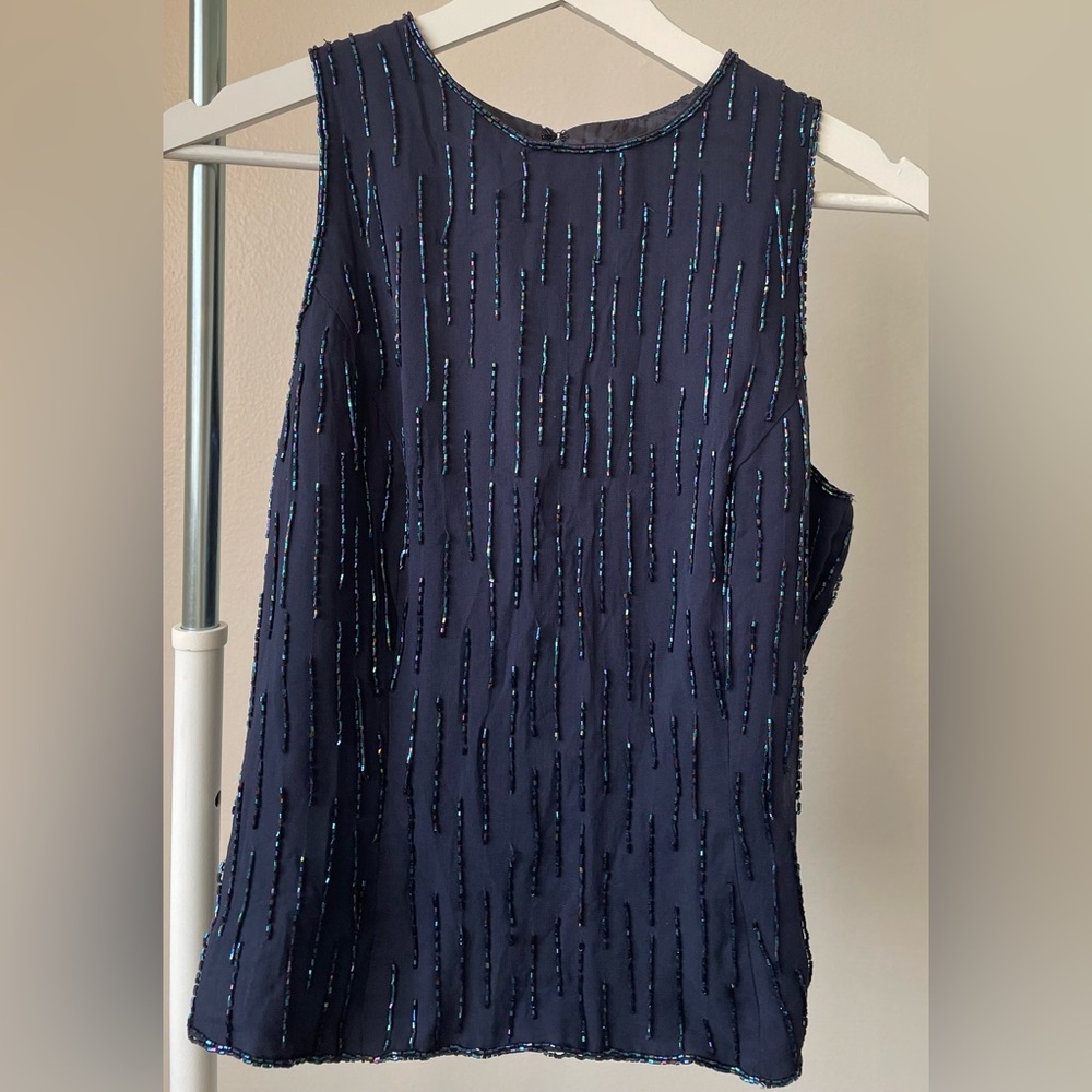 NEW! Elegant Navy Blue Beaded Top